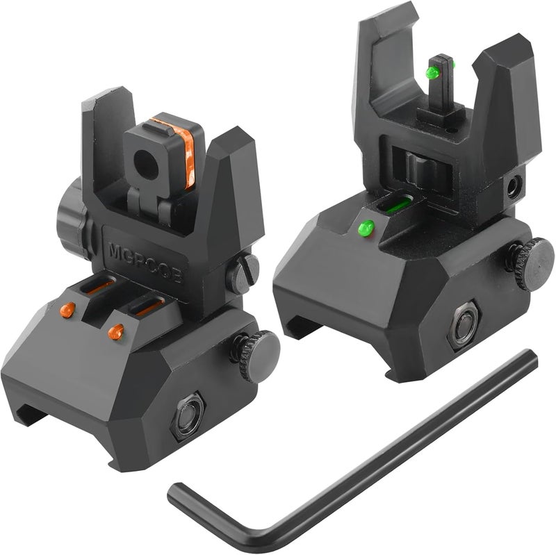TPRCOL Flip Up Sight Front and Rear Flip Lightweight Sights,with Green Red Fiber Optics Dots, Mounted on Any Picatinny or Weaver Rail - Image 1
